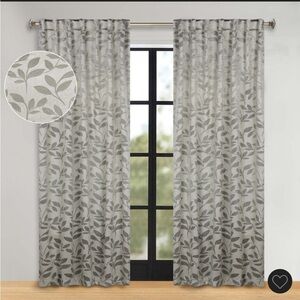 Sage Green Leaf Pattern Blackout Back Tab Curtains